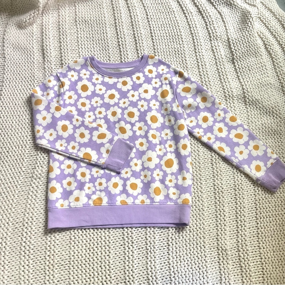 Cat & Jack Kids Daisy Sweatshirt - Purple and White Floral Medium 8